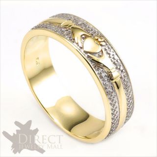 Genuine White Diamond Celtic Claddagh Mens Wedding Band Ring