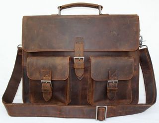 Cowhide Leather Case Briefcase Messenger Laptop Bag 15 W38