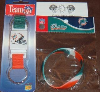 Miami Dolphins Rubber Wristband Bracelet Keychain Lot NFL Football NIP