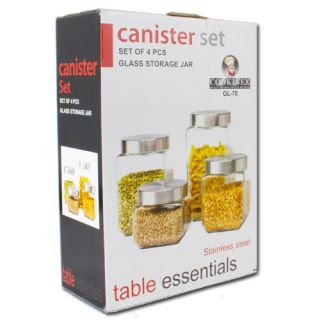 Pcs Canister Set Stainless Steel Glass Storage Jar Table Essentials