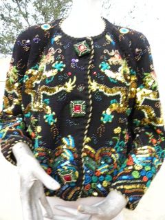 Glam 1991 Michael Simon Golden Heavily Beaded Chinese Dragons Sweater