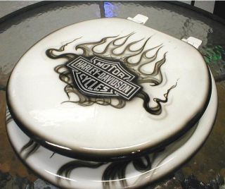Custom Flames Toilet Seat, Airbrushed Cut Metal Logo, Bathroom Commode