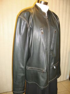 Michael Kors Mens Black Leather Buckles Zippers Motorcycle Jacket XL