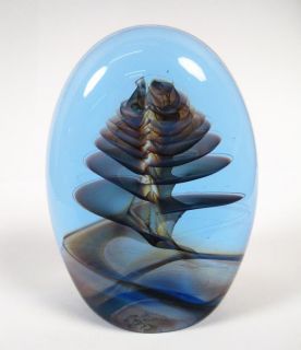 Michael OKeefe Signed Internal Iridescent Swirl Egg Art Glass