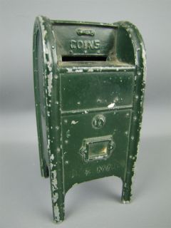 Vintage U s Mailbox Coin Bank Die Cast Metal Green