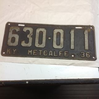 1936 Metcalfe KY License Plate Old Car Tag Vintage Antique Auto