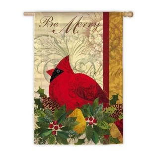 Be Merry Cardinal Christmas Decorative Large House Flag by Evergreen