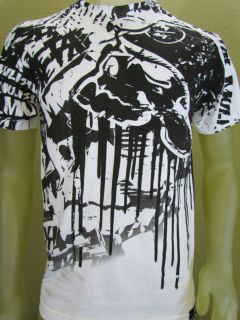 Metal Mulisha Helmet Dripping Skull Mural Graphic T shirt White Size