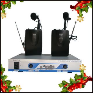 Dual VHF Wireless Mic Lapel Lavalier Microphone Mic System