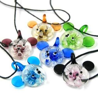 Lady Murano Lampwork Glass Mickey Mouse Pendant Chain Necklace