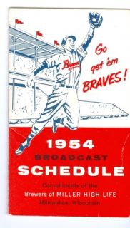 1954 Milwaukee Braves Broadcast Schedule Sched