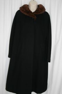 Mikado s M Vintage Black Coat Mink Collar Working Union 100 Cashmere