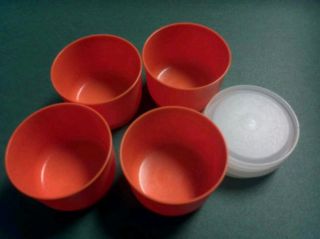 Vintage Tupperware 4 Bright Orange Small Snack Set 4 oz Cups