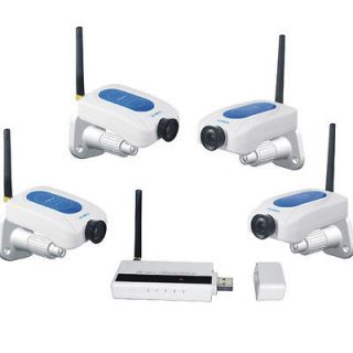 New Wireless 4 Camera USB DVR Alarm Security Spy System Indoor Audio