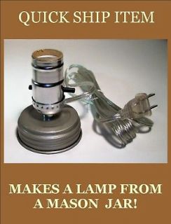 Mason/Ball Jar Electric Lamp/Light Adapter w/ Zinc Lid   Primitive