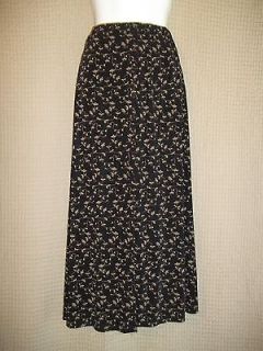 Long Black Brown Floral Travel Knit BRIGGS Petite Stretch Skirt PM P M
