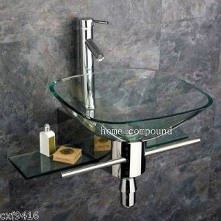 bathroom vanity furniture clear square tempered glass bowl vessel sink