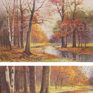 36x24 AUTUMN GLADE by ROBERT WOOD TRANQUIL COLORFUL FALL SCENE BY