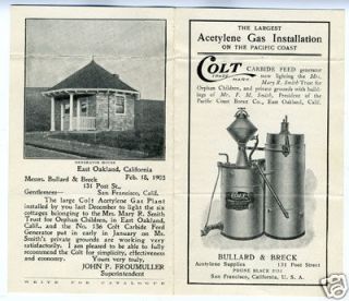 1903 Brochure SF Acetylene Gas Generator Oakland CA