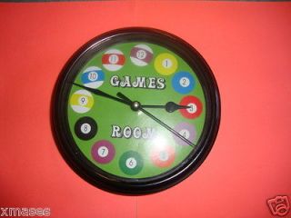 GAMES ROOM POOL TABLE WALL CLOCK #3 KIDS ROOM DECOR (patternsrus)