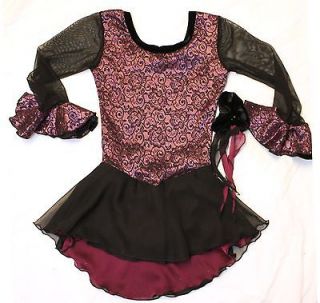 10 Pink Black Spanish Theme Figure Skating Dress Stock 
