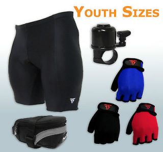Kids Cycling shorts+Gloves+ Bag+Bell bicyc le knicks/junior/ youth