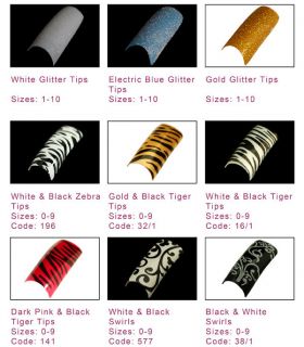 Nail Tips, Glitter & PreDesigned Acrylic Tips 30 Designs UK Seller