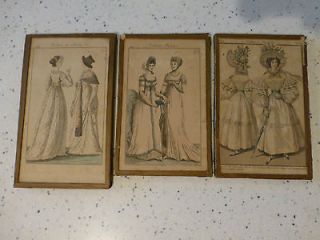 MID 1800S FRAMED FASHION PLATES FRENCH HAND COLORED FASHIONS PARIS