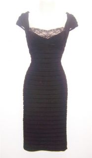Adrianna Papell Black Lace Jersey Pleated Evening Cocktail Dress 8
