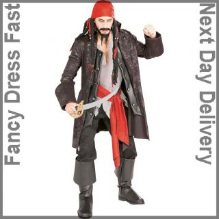 Adult Pirate Captain Jack Sparrow + Wig Fancy Dress Costume Carribean