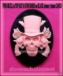 GOTH PUNK PIRATE HALLOWEEN PINK SKULL in HAT w/ GUNS/ROSES 40mm x