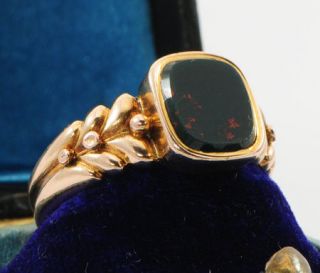 Victorian 9 Ct Gold Bloodstone Agate Ring Sz P 1/2 or 8 Chester 1899