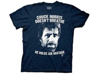 NEW Blue Chuck Norris Holds Air Hostage T Shirt SMALL Mens Funny Facts