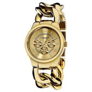 Akribos XXIV Womens Twist Chain Quartz Multifunction Watch   Gold