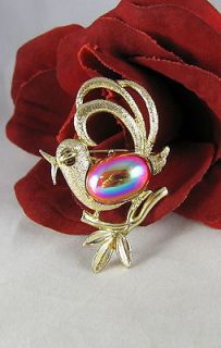 Newly listed Vintage Gold tone Red Jelly Belly Bird Brooch Pin CAT