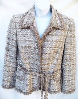 ALBERT NIPON Womens Mauve Pink Silver Silk Wool Tweed Blazer Suit