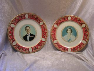 Metal Queen Elizabeth & Prince Philip Coronation Plates Portland Ware