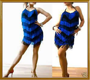 Black Blue Salsa SAMBA Latin FRINGE Swing dance dress
