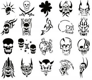 Self Adhesive Airbrush Body Tattoos Stencil Set Book of 20 Skull