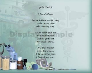 Nurse Nursing Prayer Personalized Poem Graduation Gift