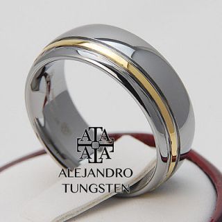 Alejandro Tungsten Carbide Ring 18K Gold Inlay Elegant Wedding 8MM
