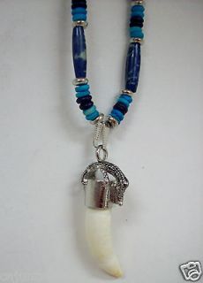 Alligator tooth Necklace, Pretty Blue colors, REAL tooth