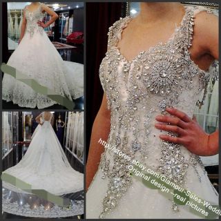 wedding dress swarvoski crystal long train ball gown wedding dress