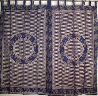 Navy Mandala Indian Curtains 2 Elephant Cotton Window Treatments