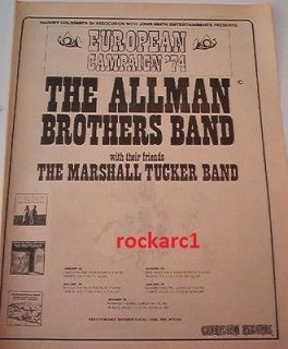 ALLMAN BROTHERS 1973 European Tour Large Poster size ADVERT