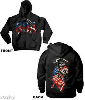 New Sons Of Anarchy SOA American Flag Hoodie Adult Zip Up Sweater