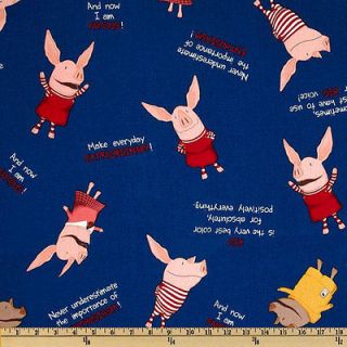 Olivia the Pig fabric BLUE Andover 2 yards   Ian Falconer OOP Out of
