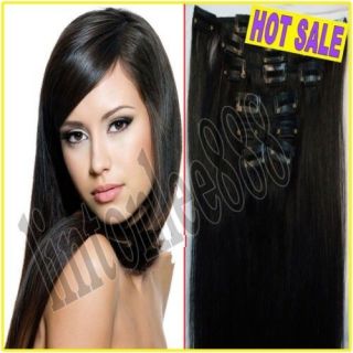1b# _ 100% Human Hair Extensions   Clip in hair extension Off Black