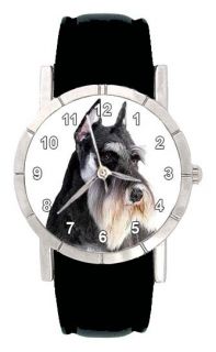 Standard Schnauzer Dog Mens Ladies Genuine Leather Quartz Wrist Watch