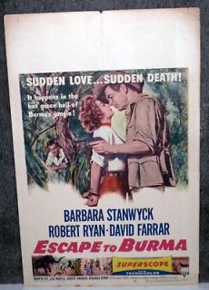 BURMA Original Movie Poster BARBARA STANWYCK/ROBER T RYAN/DAVID FARRAR
